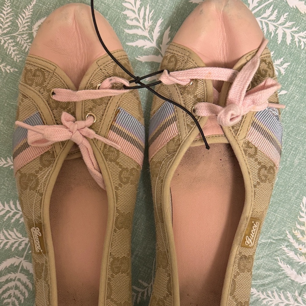 Gucci GG Monogram Canvas Ballet Flats - Pink/Tan - size 39 8-9 - Picture 3 of 15